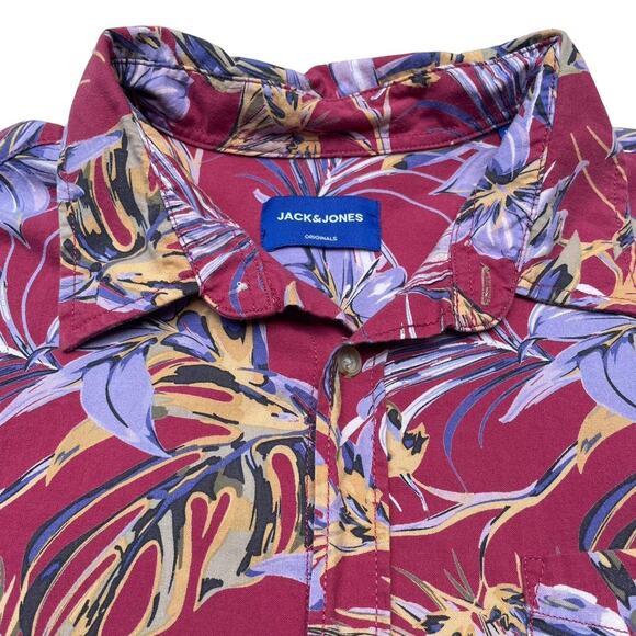 Floral Short Sleeve Button Up Mens Large Jack & Jones 100% Cotton Smart Casual - Picture 3 of 3